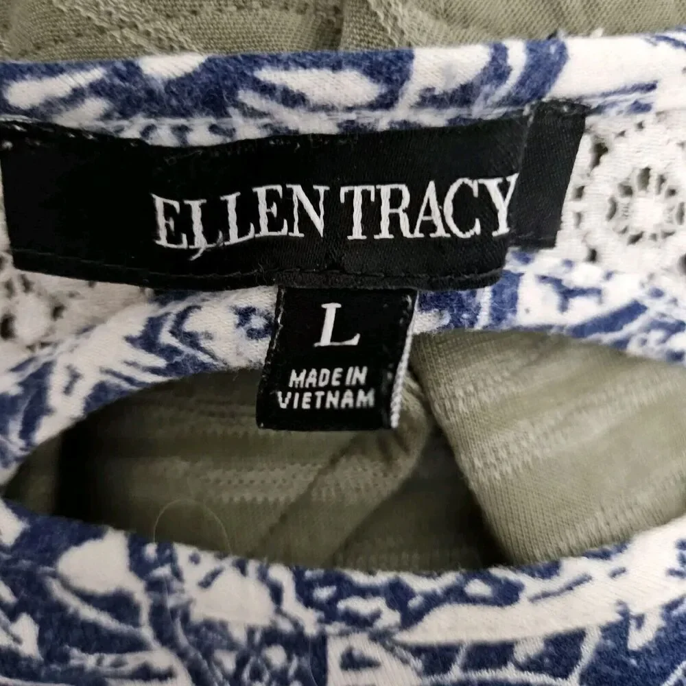 Ellen Tracy Sleeveless Paisley Tank Dress Size L Blue Cutout Back Lace Details - Picture 9 of 10